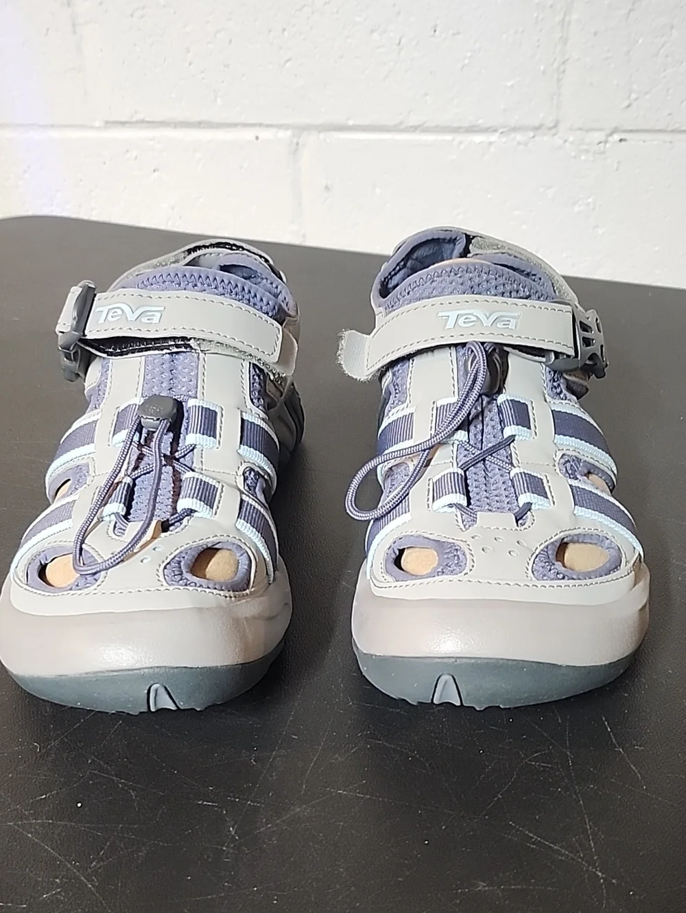 Teva Omnium Closed-Toe Sport Sandals in Light Gray & Blue